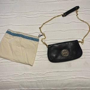 Black leather Tory Burch clutch w/ gold chain